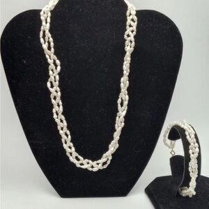 14k Gold Clasps 3 Strand Cultured Freshwater Seed Pearl Necklace & Bracelet Set